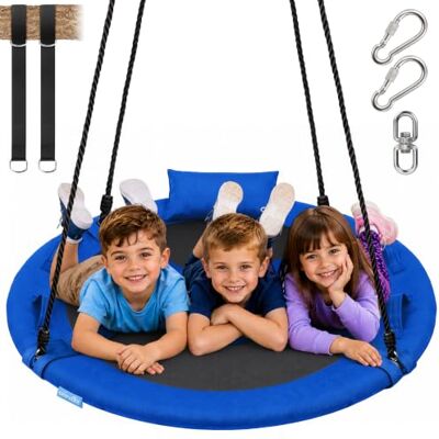 SereneLife Outdoor Spinner Saucer Tree Swing Hanging Tree Round Circular Flying Saucer in Rope Straps w/Cushion Padded Metal Frame, Polyester Fabric Seat, Great for Kids, Adult SLSWNG100 (Black) SereneLife Outdoor Spinner Saucer Tree Swing Hanging Tree Round Circular Flying Saucer in Rope Straps w/Cushion Padded Metal Frame, Polyester Fabric Seat, Great for Kids, Adult SLSWNG100 (Black)