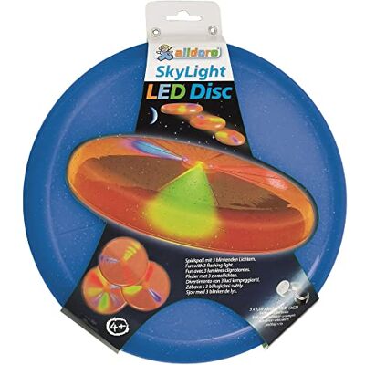 alldoro 63018 Sky Light Disc, kastskiva Ø ca 27 cm, frisbesskiva med 3 lysdioder, för strand, trädgård och utomhus, kastspel för barn från 4 år och vuxna, blå alldoro 63018 Sky Light Disc, kastskiva Ø ca 27 cm, frisbesskiva med 3 lysdioder, för strand, trädgård och utomhus, kastspel för barn från 4 år och vuxna, blå