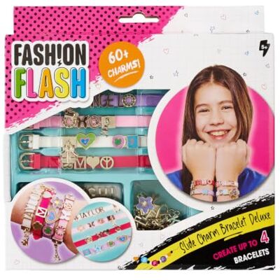 Simba Fash!on Flash Slide-charm armband Deluxe – pysselset med 4 armband, bokstavspärlor och dekorativa berlocker, justerbara med stiftspänne, gör-det-själv-smyckeset för barn från 5 år Simba Fash!on Flash Slide-charm armband Deluxe – pysselset med 4 armband, bokstavspärlor och dekorativa berlocker, justerbara med stiftspänne, gör-det-själv-smyckeset för barn från 5 år
