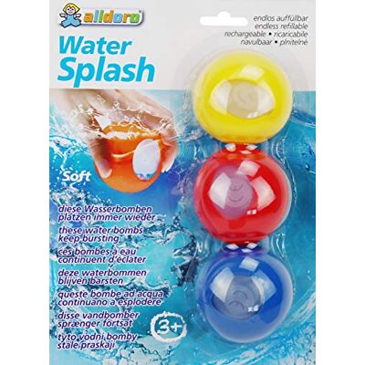 alldoro 60206 – Water Splash set med 3 vattenbomber, vattenballonger återanvändbara och självstängande, vattenballong för trädgård, strand och fest, för barn från 3 år och vuxna, blandade färger alldoro 60206 – Water Splash set med 3 vattenbomber, vattenballonger återanvändbara och självstängande, vattenballong för trädgård, strand och fest, för barn från 3 år och vuxna, blandade färger