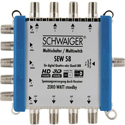 SCHWAIGER SEW58 531 multiomkopplare (upp till 8 deltagare, ingen nätanslutning behövs; DVB-T2 lämplig) silver SCHWAIGER SEW58 531 multiomkopplare (upp till 8 deltagare, ingen nätanslutning behövs; DVB-T2 lämplig) silver