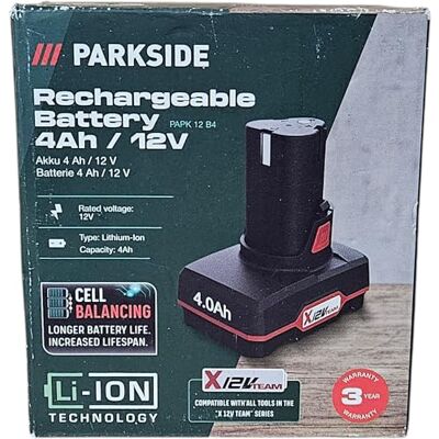 Parkside Battery PAPK 12 B3, 12 volt, 4 Ah batteri kompatibel med alla enheter från X 12 V Team-serien Parkside Battery PAPK 12 B3, 12 volt, 4 Ah batteri kompatibel med alla enheter från X 12 V Team-serien