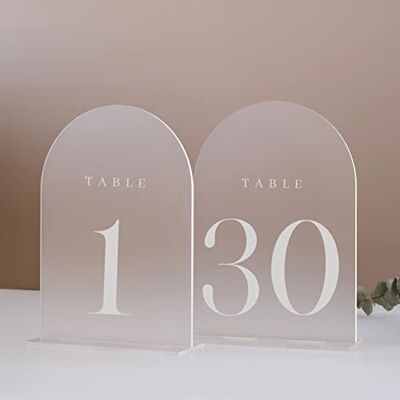 JINMURY Frostad båge bordsnummer för bröllop, 30-pack 12,7 cm x 17,8 cm frostad båge akrylskyltar med stativ akrylbordsnummer 1-30, perfekt för bröllopsmottagning JINMURY Frostad båge bordsnummer för bröllop, 30-pack 12,7 cm x 17,8 cm frostad båge akrylskyltar med stativ akrylbordsnummer 1-30, perfekt för bröllopsmottagning
