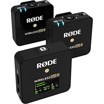 RØDE Wireless GO II Ultrakompakt dubbelkanals trådlöst mikrofonsystem med inbyggda mikrofoner, onboard-inspelning och räckvidd på 200 m för filmmakning, intervjuer och innehållsskapande RØDE Wireless GO II Ultrakompakt dubbelkanals trådlöst mikrofonsystem med inbyggda mikrofoner, onboard-inspelning och räckvidd på 200 m för filmmakning, intervjuer och innehållsskapande