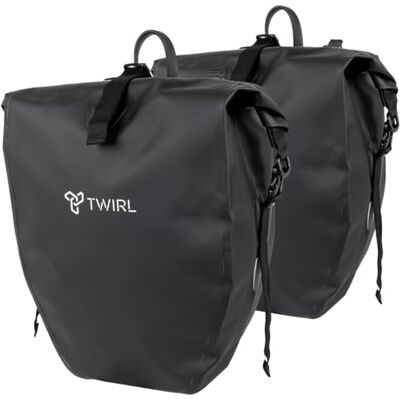 TWIRL Bolsa para bicicleta para portaequipajes DOUBLE, 2x 22 litros, con asa, correa para el hombro y pequeño bolsillo interior extraíble, bolsa para portaequipajes, bolsa trasera para bicicleta, negro TWIRL Bolsa para bicicleta para portaequipajes DOUBLE, 2x 22 litros, con asa, correa para el hombro y pequeño bolsillo interior extraíble, bolsa para portaequipajes, bolsa trasera para bicicleta, negro