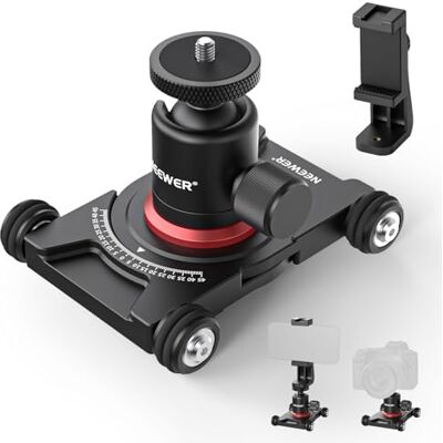 NEEWER Kamera Slider Dolly med kulhuvud och telefonklämma, 4-hjulig bordsdolly med 360° panorama, kompatibel med spegelfri kamera minivideokameror GoPro iPhone och Android-mobiltelefoner, SD001 NEEWER Kamera Slider Dolly med kulhuvud och telefonklämma, 4-hjulig bordsdolly med 360° panorama, kompatibel med spegelfri kamera minivideokameror GoPro iPhone och Android-mobiltelefoner, SD001