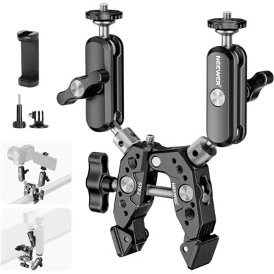 NEEWER Slitstark superklämma med två 360° dubbla bollhuvud magiska armar, 1/4 tum 3/8 tum skruvtrådar, telefon- och actionkamerafäste adapter för platt/rund yta, kompatibel med GoPro DJI Insta360 DSLR NEEWER Slitstark superklämma med två 360° dubbla bollhuvud magiska armar, 1/4 tum 3/8 tum skruvtrådar, telefon- och actionkamerafäste adapter för platt/rund yta, kompatibel med GoPro DJI Insta360 DSLR