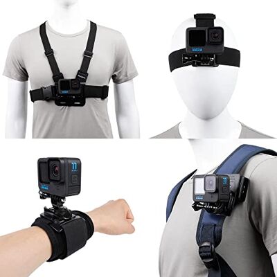Pellking Tillbehörsset för GoPro Hero 9/8/7/6/5/4, ny snabbfrigörande huvudremsmontering + bröstsele + ryggsäck klämhållare + 360°roterande handledsrem Pellking Tillbehörsset för GoPro Hero 9/8/7/6/5/4, ny snabbfrigörande huvudremsmontering + bröstsele + ryggsäck klämhållare + 360°roterande handledsrem