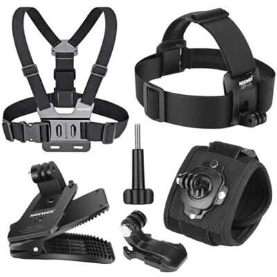 NEEWER Tillbehörsset kompatibelt med GoPro Hero Insta360 DJI AKASO actionkamera, snabbyte huvudbälte huvudbälteshållare, bröstbälte, ryggsäck hatt clip-hållare och 360° handledsrem för, GP-75 NEEWER Tillbehörsset kompatibelt med GoPro Hero Insta360 DJI AKASO actionkamera, snabbyte huvudbälte huvudbälteshållare, bröstbälte, ryggsäck hatt clip-hållare och 360° handledsrem för, GP-75