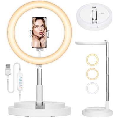 TARION Ringljus med stativ LED-ringlampa: Bordsringlampa, 30 cm, ringlampa, ljusring, vikbar, ringljus med mobiltelefonhållare, mobiltelefonstativ för smartphone, video, fotografering, live-ångning TARION Ringljus med stativ LED-ringlampa: Bordsringlampa, 30 cm, ringlampa, ljusring, vikbar, ringljus med mobiltelefonhållare, mobiltelefonstativ för smartphone, video, fotografering, live-ångning