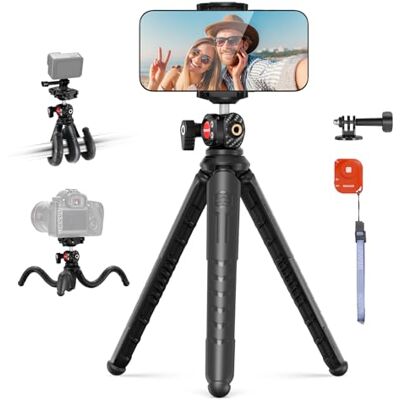 NEEWER Stativ för iPhone med fjärrkontroll, mini flexibelt telefonstativ, vlog, selfiepinne med telefonhållare och actionkameraadapter kompatibel med iPhone GoPro Insta360 Samsung digitalkamera, TP35 NEEWER Stativ för iPhone med fjärrkontroll, mini flexibelt telefonstativ, vlog, selfiepinne med telefonhållare och actionkameraadapter kompatibel med iPhone GoPro Insta360 Samsung digitalkamera, TP35