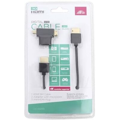 Velocraze HDMI-kabel – 1,8 m HDMI v1.4 kabel med miniHDMI- och microHDMI-adaptrar, perfekt för överföring av högupplöst ljud och video. Velocraze HDMI-kabel – 1,8 m HDMI v1.4 kabel med miniHDMI- och microHDMI-adaptrar, perfekt för överföring av högupplöst ljud och video.