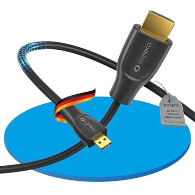 Sonero ® Premium High Speed Micro HDMI till HDMI 4K kabel, Micro HDMI D till HDMI A-kontakt, guldpläterade, dubbelskärmad 1,00 m Sonero ® Premium High Speed Micro HDMI till HDMI 4K kabel, Micro HDMI D till HDMI A-kontakt, guldpläterade, dubbelskärmad 1,00 m