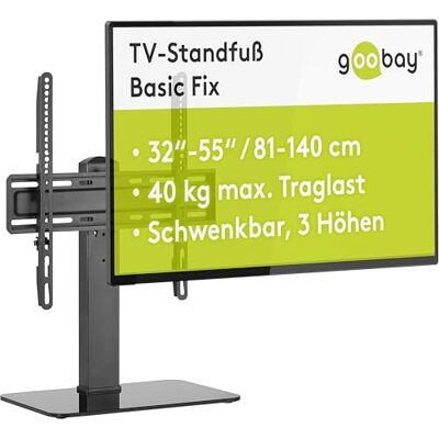 goobay TV-stativ 32–55 tum, svängbart ± 35°, höjdjusterbart, VESA-kompatibelt, upp till 40 kg, glasfot – 58524 goobay TV-stativ 32–55 tum, svängbart ± 35°, höjdjusterbart, VESA-kompatibelt, upp till 40 kg, glasfot – 58524