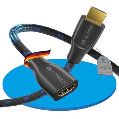 Sonero ® 4K HDMI-förlängningskabel, premium hög hastighet, 4K 60 Hz, HDMI-kontakt till HDMI-uttag, guldpläterade kontakter, dubbel avskärmning, bomullsrock, 2,00 m Sonero ® 4K HDMI-förlängningskabel, premium hög hastighet, 4K 60 Hz, HDMI-kontakt till HDMI-uttag, guldpläterade kontakter, dubbel avskärmning, bomullsrock, 2,00 m