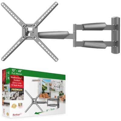 Barkan 76 cm lång utomhus TV-väggfäste, 13–65 tum vridbar/lutbar/full rörelse TV-hållare, rymmer upp till 36 kg, extra långt utdrag, max. VESA 400 x 400, utomhus, väderbeständig, vattentät Barkan 76 cm lång utomhus TV-väggfäste, 13–65 tum vridbar/lutbar/full rörelse TV-hållare, rymmer upp till 36 kg, extra långt utdrag, max. VESA 400 x 400, utomhus, väderbeständig, vattentät