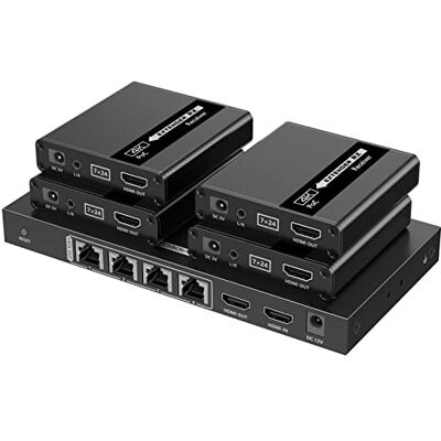 PremiumCord HDMI 1-4 splitter + förlängare via CAT6/6a/7, Ultra HD 4K@30Hz vid 70 m, metallhölje, 4 mottagare med nätaggregat, Dolby TrueHD, 3D, EDID, CEC, HDCP2.2 PremiumCord HDMI 1-4 splitter + förlängare via CAT6/6a/7, Ultra HD 4K@30Hz vid 70 m, metallhölje, 4 mottagare med nätaggregat, Dolby TrueHD, 3D, EDID, CEC, HDCP2.2