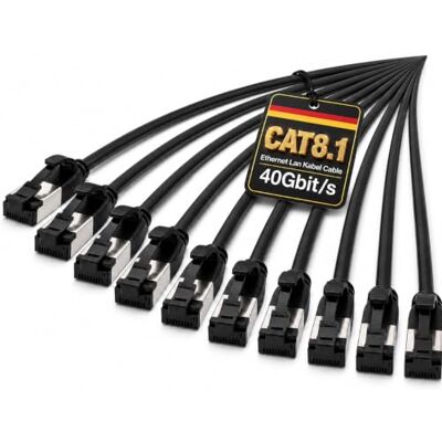 1aTTack.de 0,5 m Cat 8,1 Lan kabel nätverkskabel (10 stycken) Cat 8 Ethernet-kabel med RJ45-kontakt smal och tunn med 40 Gbps överföringshastighet svart 0,5 meter 1aTTack.de 0,5 m Cat 8,1 Lan kabel nätverkskabel (10 stycken) Cat 8 Ethernet-kabel med RJ45-kontakt smal och tunn med 40 Gbps överföringshastighet svart 0,5 meter
