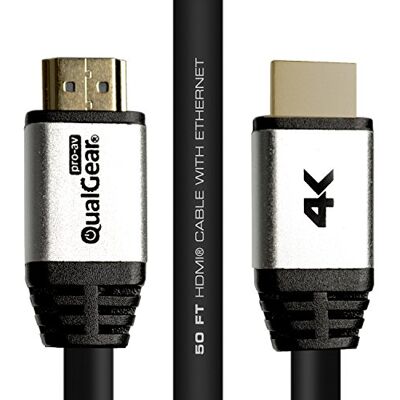 QualGear hög hastighet lång HDMI 2.0-kabel med ethernet 50 ft 50ft Black Single Pack QualGear hög hastighet lång HDMI 2.0-kabel med ethernet 50 ft 50ft Black Single Pack