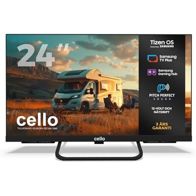 Cello CTRAV-24TZ 24" Smart LED 12V Traveller-TV med Tizen OS från Samsung, Gaming Hub, Pitch Perfect-högtalare, Bluetooth, idealisk för husbilar, triple-tuner Cello CTRAV-24TZ 24" Smart LED 12V Traveller-TV med Tizen OS från Samsung, Gaming Hub, Pitch Perfect-högtalare, Bluetooth, idealisk för husbilar, triple-tuner