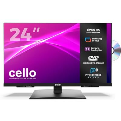 Cello C2426TZF TV/24 tum Smart LED DVD med Samsung Tizen OS, Gaming Hub, Pitch Perfect-högtalare, Bluetooth, perfekt för kök och sovrum, trippel tuner Cello C2426TZF TV/24 tum Smart LED DVD med Samsung Tizen OS, Gaming Hub, Pitch Perfect-högtalare, Bluetooth, perfekt för kök och sovrum, trippel tuner