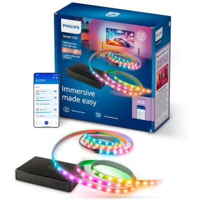 Philips Smart Ljus HDMI 2.1 Sync Box 8K med TV-belysning 75–85 tum, RGBIC-LED-list, Ultrasnabb Uppdateringsfrekvens, Anpassningsbart Ljus, Enkel Installation, TV, Filmer, Spel, HDMI-ingång Krävs Philips Smart Ljus HDMI 2.1 Sync Box 8K med TV-belysning 75–85 tum, RGBIC-LED-list, Ultrasnabb Uppdateringsfrekvens, Anpassningsbart Ljus, Enkel Installation, TV, Filmer, Spel, HDMI-ingång Krävs