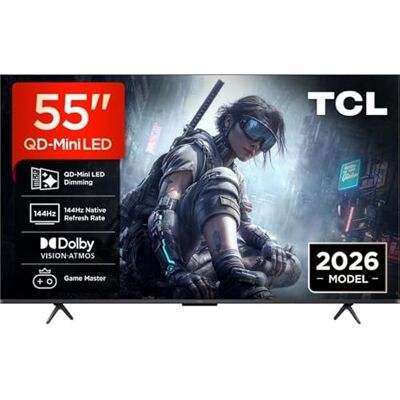 TCL 55T8D 4K QLED 55 tums TV med QD-Mini LED Dimming HDR Smart TV, 4K Ultra HD, Google TV med 144Hz VRR och Dolby Vision & Atmos TCL 55T8D 4K QLED 55 tums TV med QD-Mini LED Dimming HDR Smart TV, 4K Ultra HD, Google TV med 144Hz VRR och Dolby Vision & Atmos