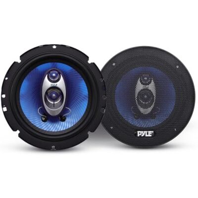 Pyle 6,5-tums 3-vägs högtalarsystem – 180 W RMS / 360 W effekthantering, 4 Ohm impedans och 3/4-tums piezodiskant för bilstereo, rund fullregister triaxial högtalare Pyle 6,5-tums 3-vägs högtalarsystem – 180 W RMS / 360 W effekthantering, 4 Ohm impedans och 3/4-tums piezodiskant för bilstereo, rund fullregister triaxial högtalare