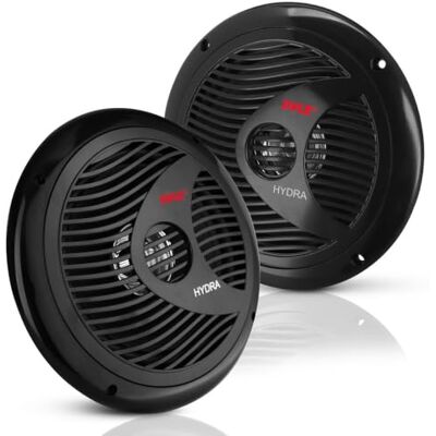 Pyle 6,5" Marina Dubbelhögtalare – 2-Vägs Vattentåliga och Väderbeständiga Utomhushögtalare med 150 W Effekt, Polypropenkon och Textilupphängning – 1 Par Pyle 6,5" Marina Dubbelhögtalare – 2-Vägs Vattentåliga och Väderbeständiga Utomhushögtalare med 150 W Effekt, Polypropenkon och Textilupphängning – 1 Par