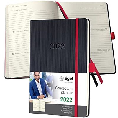 Sigel C2208 möteskalender veckokalender 2022 – ca. A5 – svart, röd – hårt fodral – 192 sidor – gummiband, pennslinga, arkivväska – PEFC-certifierad – konceptum Sigel C2208 möteskalender veckokalender 2022 – ca. A5 – svart, röd – hårt fodral – 192 sidor – gummiband, pennslinga, arkivväska – PEFC-certifierad – konceptum
