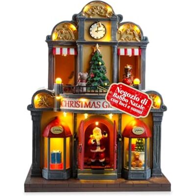 Avilia Animerad tomtebutik med LED-lampor och julmusik för festliga dekorationer och ljusa dekorationer, handmålade och lätta att använda med USB-kabel ingår Avilia Animerad tomtebutik med LED-lampor och julmusik för festliga dekorationer och ljusa dekorationer, handmålade och lätta att använda med USB-kabel ingår