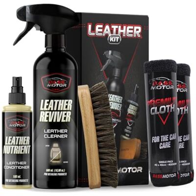 Bass Motor BassMotor – KIT läder-, hud- och alcantara rengöring för bilsäten och stoppning – läderreviver-kit 500 ml lädernäringsämne 100 ml professionell borste 2 mikrofiberhanddukar 400 GSM Bass Motor BassMotor – KIT läder-, hud- och alcantara rengöring för bilsäten och stoppning – läderreviver-kit 500 ml lädernäringsämne 100 ml professionell borste 2 mikrofiberhanddukar 400 GSM