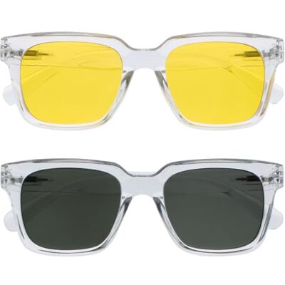 OPULIZE ERA solglasögon, gul/grön lins, 2-pack, antireflekterande anti-bländning, polariserade linser med UV400-skydd, överdimensionerad rektangulär ram, fjädergångjärn, klar, unisex, Klar, gula/gröna OPULIZE ERA solglasögon, gul/grön lins, 2-pack, antireflekterande anti-bländning, polariserade linser med UV400-skydd, överdimensionerad rektangulär ram, fjädergångjärn, klar, unisex, Klar, gula/gröna