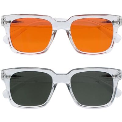 OPULIZE RA Solglasögon, orange/gröna glasögon, 2-pack, anti-reflex, anti-reflex, polariserade linser med UV400-skydd, stor rektangulär ram, fjädergångjärn, Transparent, orange/grön tonad lins, 2-pack OPULIZE RA Solglasögon, orange/gröna glasögon, 2-pack, anti-reflex, anti-reflex, polariserade linser med UV400-skydd, stor rektangulär ram, fjädergångjärn, Transparent, orange/grön tonad lins, 2-pack