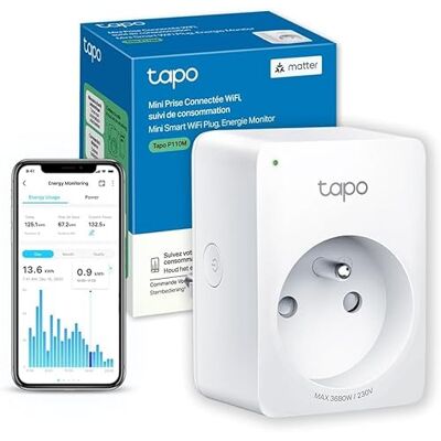Tapo Matter WiFi-anslutet uttag, förbrukningsspårning, 16 A typ E, fungerar med Alexa, styr radiator, uppvärmning, energibesparing, P110MA (FR) Tapo Matter WiFi-anslutet uttag, förbrukningsspårning, 16 A typ E, fungerar med Alexa, styr radiator, uppvärmning, energibesparing, P110MA (FR)