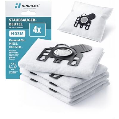 Hinrichs dammsugarpåsar 4-pack kompatibla med Miele och Hoover, H03M ersättning för Swirl M40, EDEKA E03, DM PR20 och Rossmann R080, 3-lager med hygienförslutning Hinrichs dammsugarpåsar 4-pack kompatibla med Miele och Hoover, H03M ersättning för Swirl M40, EDEKA E03, DM PR20 och Rossmann R080, 3-lager med hygienförslutning
