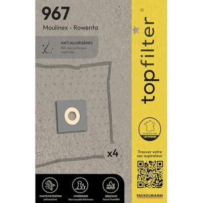 Top Filter TopFilter 967 paket med 4 icke-vävda dammsugarpåsar för Moulinex/Tokiwa dammsugare (30 x 26 x 0,1 cm) Top Filter TopFilter 967 paket med 4 icke-vävda dammsugarpåsar för Moulinex/Tokiwa dammsugare (30 x 26 x 0,1 cm)
