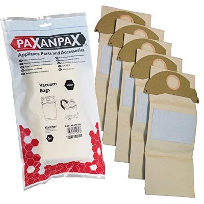 Paxanpax VB820 kompatibla papperspåsar för Kärcher A2000-A2099, WD2000-WD2399, MV2-serien (5 stycken), papper, brun Paxanpax VB820 kompatibla papperspåsar för Kärcher A2000-A2099, WD2000-WD2399, MV2-serien (5 stycken), papper, brun