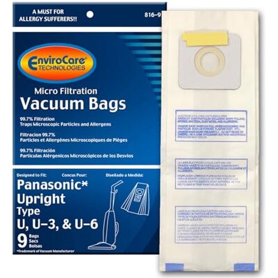 EnviroCare Ersättning Mikrofiltrering Dammsugare Dammpåsar för Panasonic Typer 3, U-6-9 Pack, Vit EnviroCare Ersättning Mikrofiltrering Dammsugare Dammpåsar för Panasonic Typer 3, U-6-9 Pack, Vit