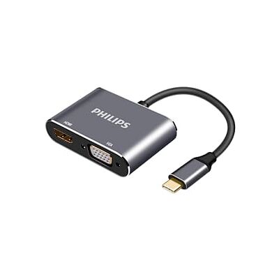 Philips SWV6021/00, USB-C till HDMI 4K och VGA-adapter Full HD, USB typ C till HDMI hona+VGA, kompatibel med skärm, TV, projektor, MacBook, bärbar dator och surfplatta, 15 cm kabel Philips SWV6021/00, USB-C till HDMI 4K och VGA-adapter Full HD, USB typ C till HDMI hona+VGA, kompatibel med skärm, TV, projektor, MacBook, bärbar dator och surfplatta, 15 cm kabel