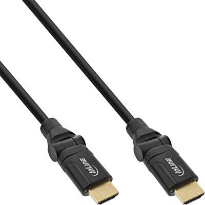 InLine 17011W HDMI-kabel, HDMI High Speed med Ethernet, kontakt/kontakt, verg. Kontakt, svart, flexibel vinkel, 1,5 m InLine 17011W HDMI-kabel, HDMI High Speed med Ethernet, kontakt/kontakt, verg. Kontakt, svart, flexibel vinkel, 1,5 m