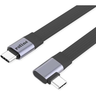 ROLINE USB4 2.0 plattkabel, C–C, ST/ST ensidig 90°-vinklad, 8K UHD-2, 80 Gbit/s, 240 W, svart, 0,13 m ROLINE USB4 2.0 plattkabel, C–C, ST/ST ensidig 90°-vinklad, 8K UHD-2, 80 Gbit/s, 240 W, svart, 0,13 m