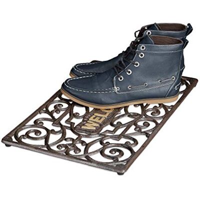 Relaxdays rustik dörrmatta rektangel, 2 x 52 x 32,5 cm, gjutjärn dörrmatta i jugendstil golvmatta robust pulverlackerad metall välkomstmatta, halkfri, brons Relaxdays rustik dörrmatta rektangel, 2 x 52 x 32,5 cm, gjutjärn dörrmatta i jugendstil golvmatta robust pulverlackerad metall välkomstmatta, halkfri, brons
