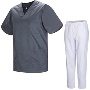 MISEMIYA Sanitär Uniform Unisex Medicinska sanitära uniformer med Vit Byxor 817-8312-VIT, Grå, XS MISEMIYA Sanitär Uniform Unisex Medicinska sanitära uniformer med Vit Byxor 817-8312-VIT, Grå, XS