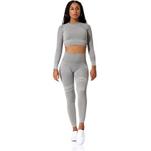 STARK SOUL Dam fitness set-knäpp-topp långärmad och sport leggings hög midja baselayer, Gråmelerad, S STARK SOUL Dam fitness set-knäpp-topp långärmad och sport leggings hög midja baselayer, Gråmelerad, S