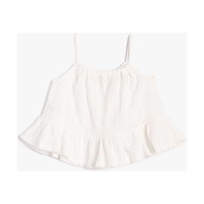 Koton Girls's Crop Tank Top Cutwork Strappy Relax Cut linne, Ecru (010), 4-5 Jahre Koton Girls's Crop Tank Top Cutwork Strappy Relax Cut linne, Ecru (010), 4-5 Jahre