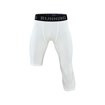 EULLA Mäns Sport Leggings Elastiska Byxor Enstaka Ben Andas Snabbtorkande Män Basket Sport Running, Vit, M EULLA Mäns Sport Leggings Elastiska Byxor Enstaka Ben Andas Snabbtorkande Män Basket Sport Running, Vit, M