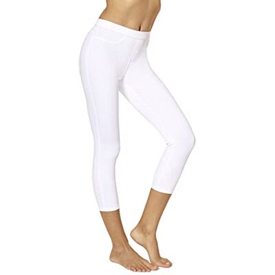 No Nonsense Kvinnors klassiska denim capri leggings med fickor byxor, Vitt, 1X No Nonsense Kvinnors klassiska denim capri leggings med fickor byxor, Vitt, 1X