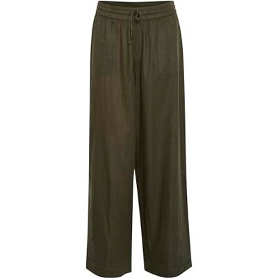 KAFFE Kvinnors lediga byxor elastisk midja breda ben fulla fickor dam, Skogsnatt, 40 KAFFE Kvinnors lediga byxor elastisk midja breda ben fulla fickor dam, Skogsnatt, 40