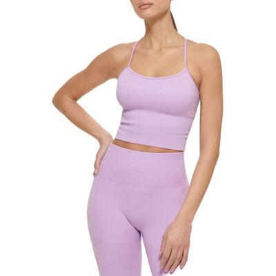 DKNY Sport kvinnors ribbad sömlös strappy crop top med avtagbara kupor t-shirt, vild violett, liten DKNY Sport kvinnors ribbad sömlös strappy crop top med avtagbara kupor t-shirt, vild violett, liten